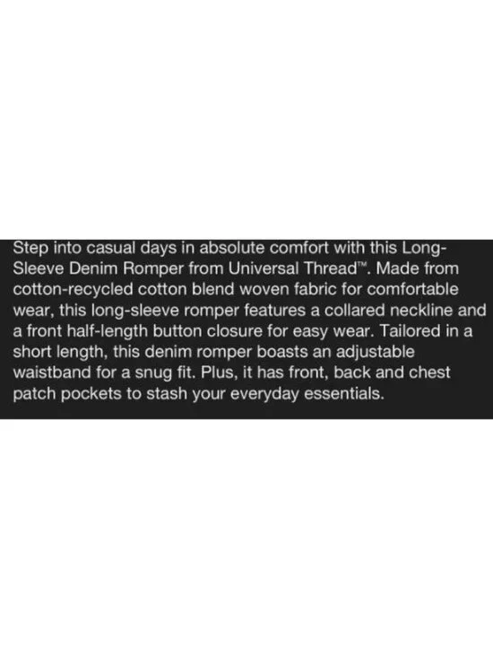 Universal Thread Size 17 Long Sleeve Romper Jean Medium Wash NWT - Picture 12 of 16